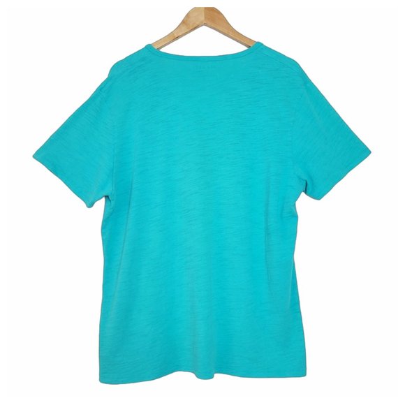 Old Navy T Shirt Teal Blue Notched V Neck 3 Button Henley Short Sleeve T Shirt - Picture 5 of 12